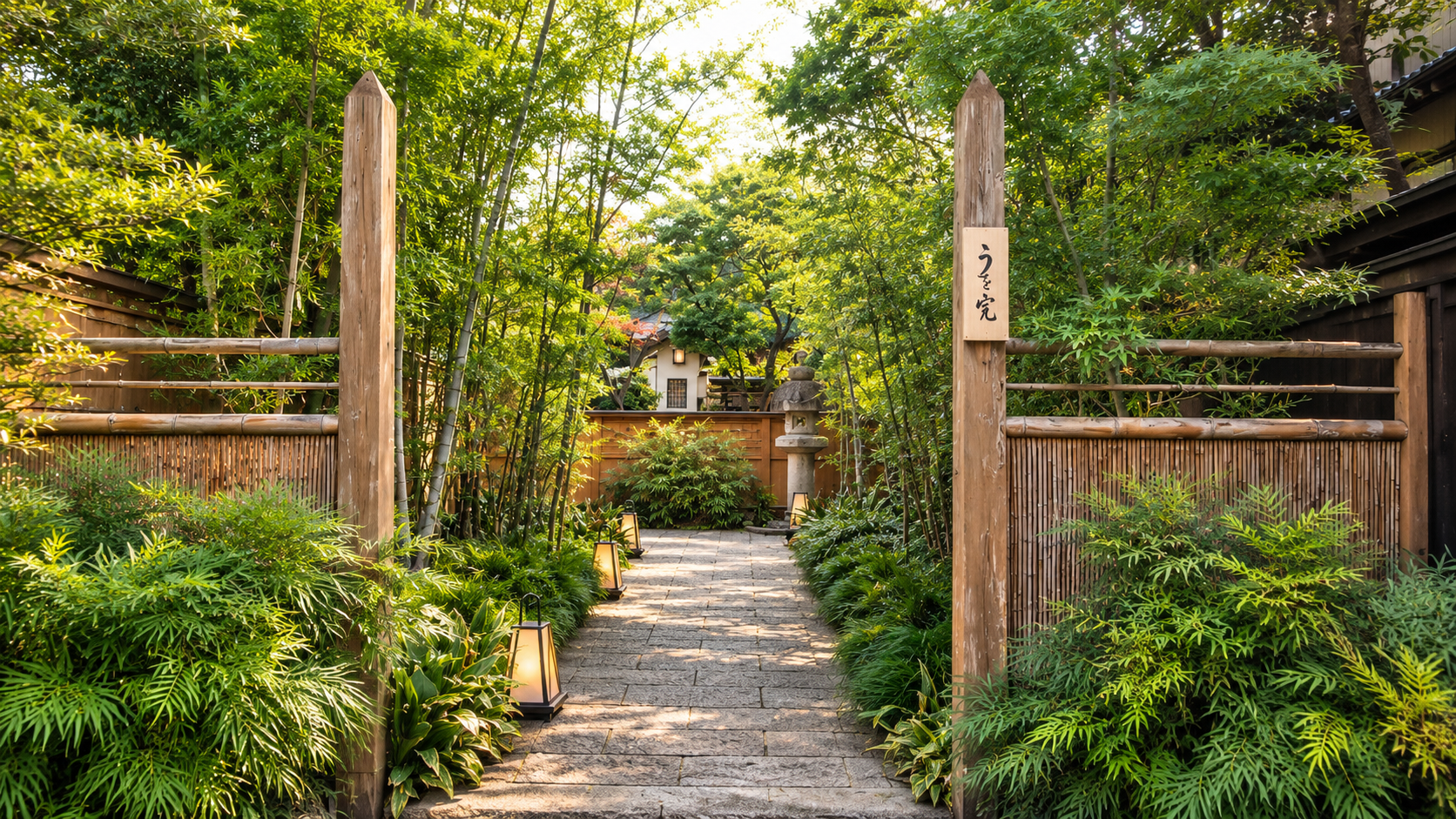 かも川茶寮 うを完の日本庭園と玄関